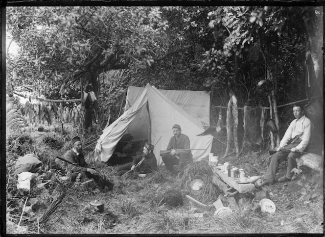 Camp with fishermen and hunters