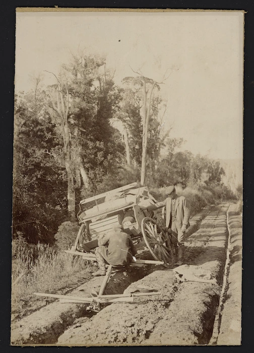 Slope Point Mail Service cart, with broken axel, Fortrose, Southland