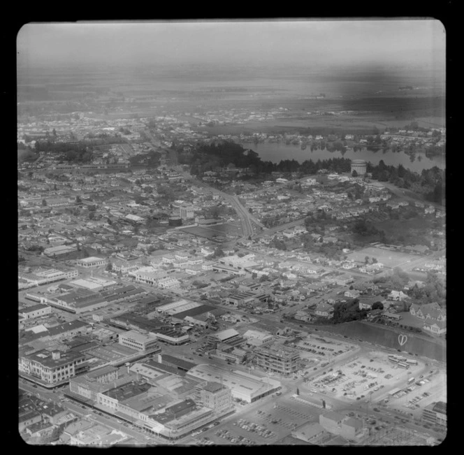 Hamilton, showing industrial area and including Lake Rotoroa