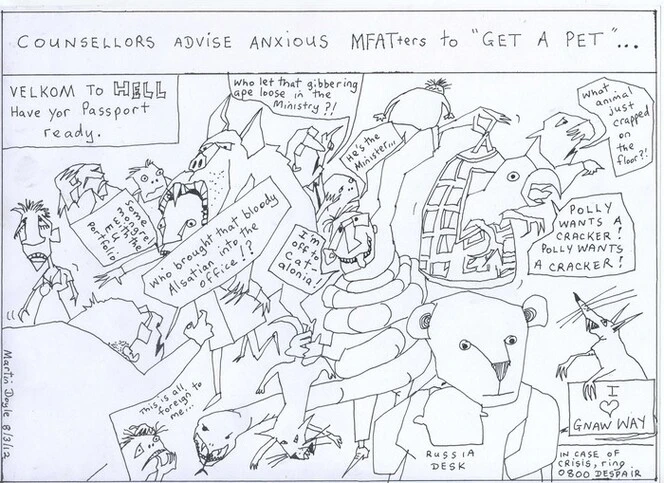 Doyle, Martin, 1956- :Counsellors advise anxious MFATters to "Get a pet"...8 March 2012