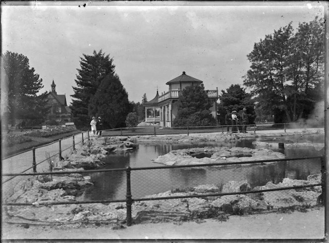 View of hot pool in the grounds of the Rotorua Sanatorium