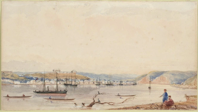 [Williams, Edward Arthur] 1824-1898 :[Looking across the Wanganui River to the town. January, 1865 ?]