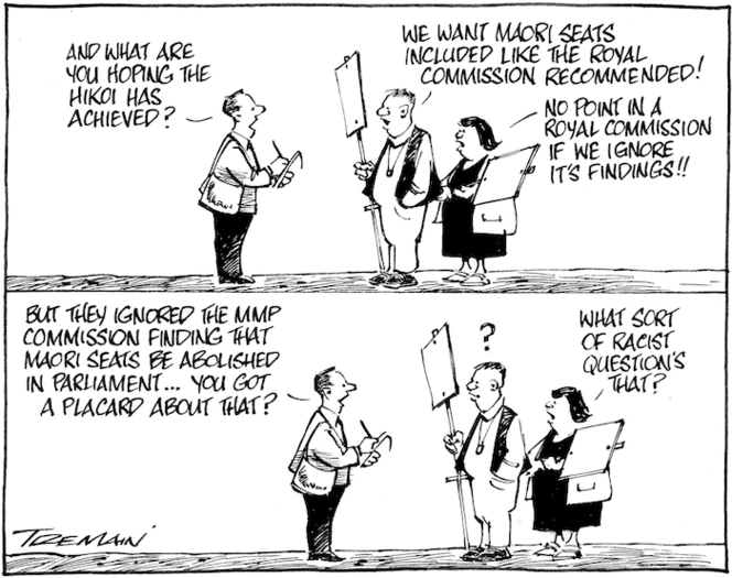 "And what are you hoping that this hikoi has achieved?" "We want Maori seats included like the Royal Commission recommended." ... 25 May 2009