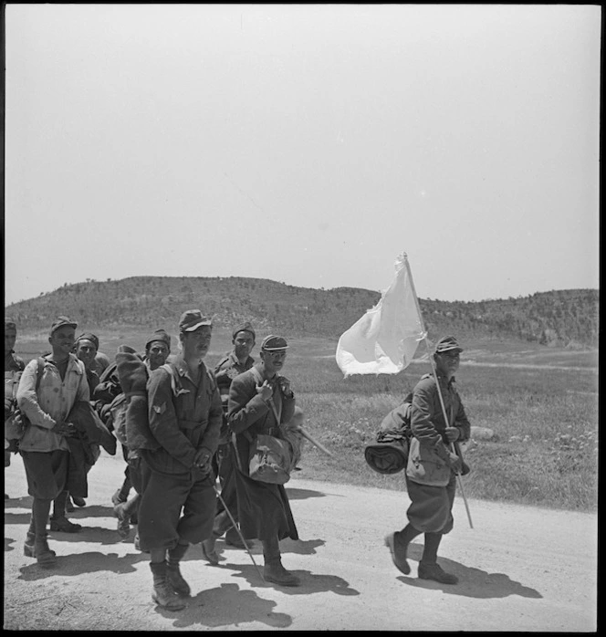 Axis POWs coming in on foot in Tunisia, World War II - Photograph taken by M D Elias