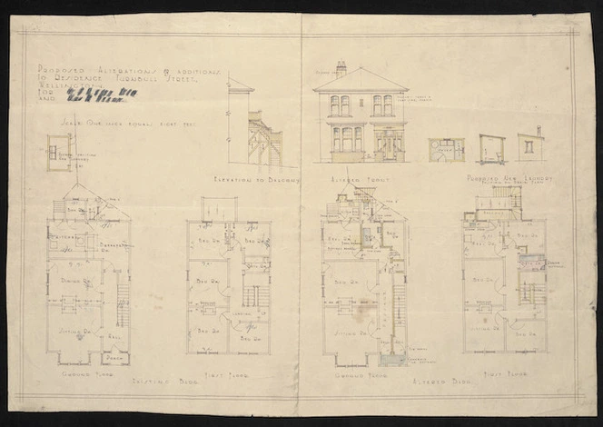 Architect unknown :Proposed alterations and additions to residence, Turnbull Street, Wellington, for M. J. Casey and M[..] H. Peare. [n.d.]