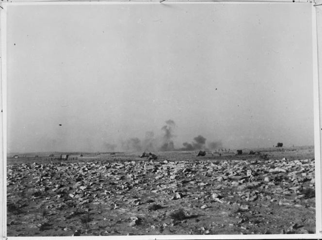 Smoke and dust from a German air attack in the Western Desert, World War II - Photograph taken by G H Levien