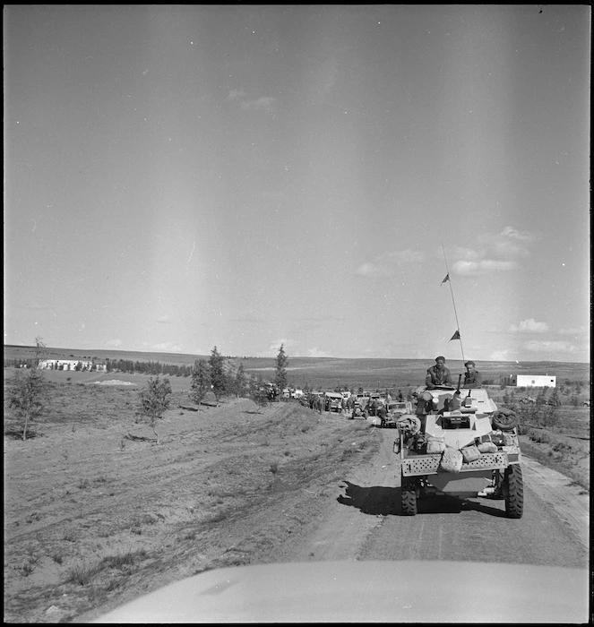 NZ convoy on the road to Azizia, Libya - Photograph taken by H Paton