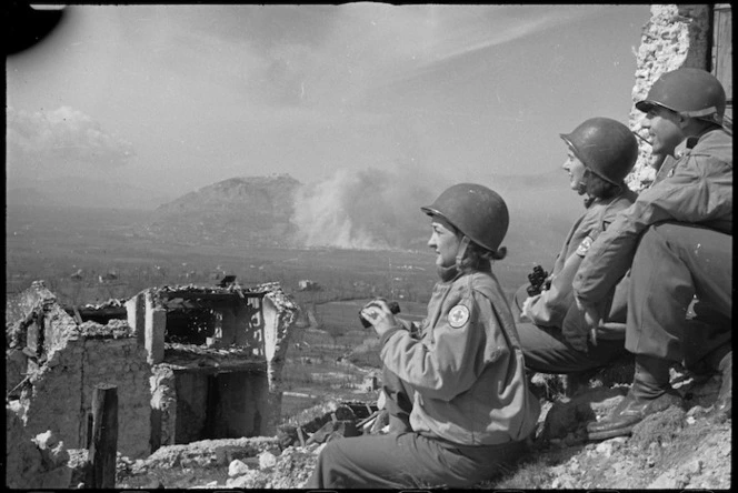 American Red Cross nurses witness early stages of Allied assault on Cassino, Italy - Photograph taken by George Kaye