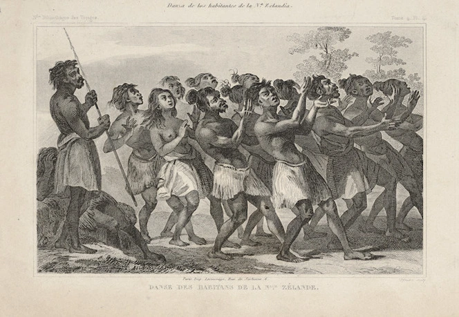 Sainson, Louis Auguste de, b. 1801 :Danse des habitans de la N[ouve]lle Zelande. Danza de los habitantes de la Nueva Zelandia. Pftzert sculp; imp. Lesauvage. Paris [1841]