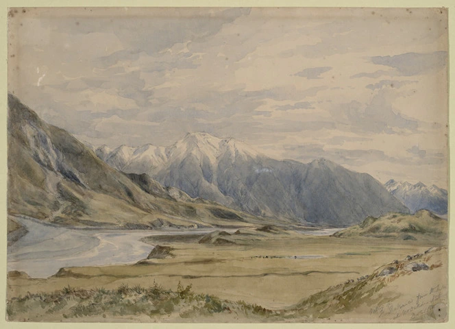 [Barraud, Charles Decimus], 1822-1897 :Valley of the Rakaia from the hills at Mr Oakden's station. Dec., 1870(?)