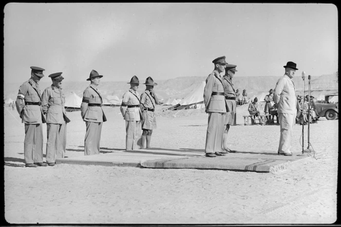 High Commissioner William Joseph Jordan inspects troops at Maadi Base Camp, World War II