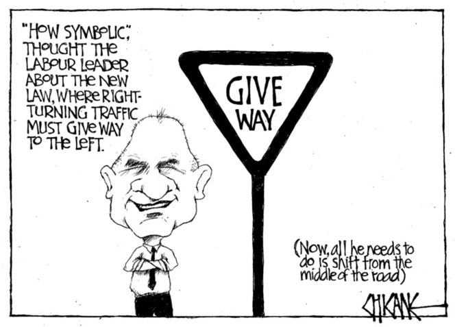 Winter, Mark 1958- :"How symbolic", thought the Labour Leader about the new law, where right turning traffic must give way to the left. 27 Mar 2012