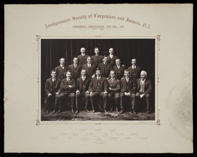 Amalgamated Society of Carpenters and Joiners, NZ. Conference, Christchurch, Nov-Dec 1916 - Photograph taken by H H Clifford