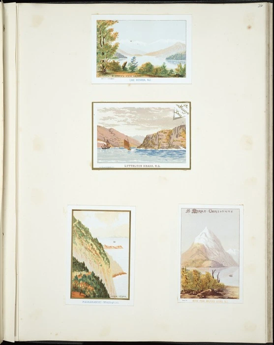 Archibald Dudingston Willis (Firm) :Lake Roturoa, N.Z. Lyttelton Heads, N.Z. Paikakariki (Wellington). Mitre Peak, Milford Sound, N.Z. [ca 1885]