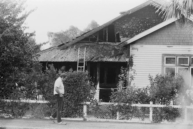 Policman's fire damaged home, Masterton, New Zealand - Photograph taken by John Nicholson