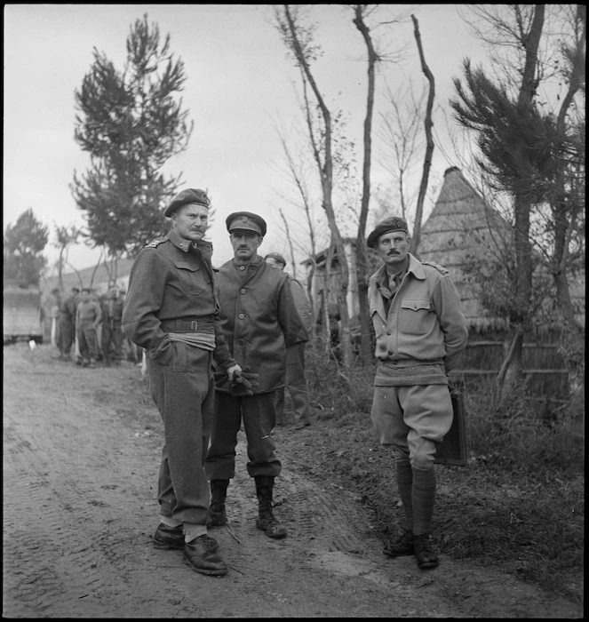 General Freyberg, Brigadier Weir and Brigadier Holebrook near the Italian Front, World War II - Photograph taken by George Kaye