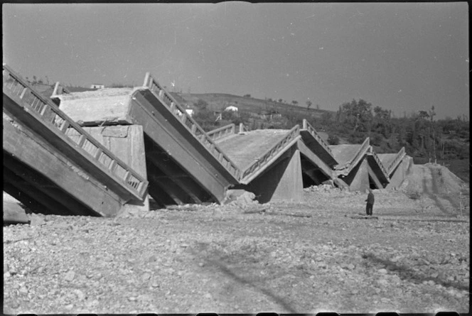 Bridge demolished by Germans in Italy during World War II - Photograph taken by George Kaye