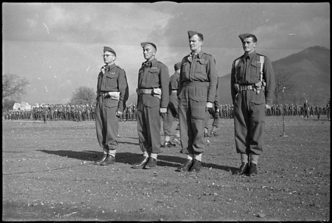 Recipients of awards presented at 6 NZ Infantry Brigade parade in the Volturno Valley, Italy, World War II - Photograph taken by George Kaye
