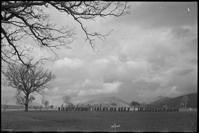 Volturno Valley scene of parade of 6 NZ Infantry Brigade, Italy, World War II - Photograph taken by George Kaye