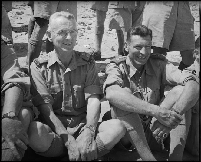 Senior Chaplain Colonel McKenzie with repatriated Bishop Gerard at Maadi, Egypt, World War II - Photograph taken by M D Elias