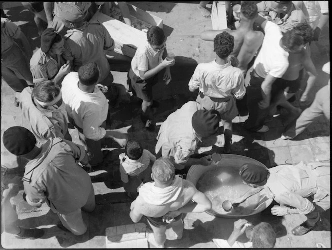 Lemonade refreshments at 19 NZ Armoured Regiment swimming sports, Cairo - Photograph taken by G Kaye