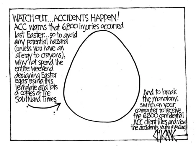 Winter, Mark 1958- :WATCH OUT..ACCIDENTS HAPPEN! ACC warns that 6,800 injuries occured last Easter...'. 7 April 2012