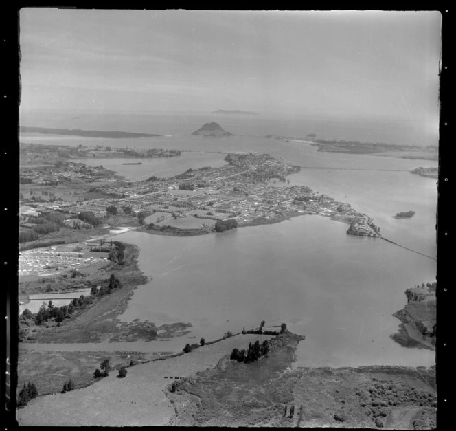 Tauranga Harbour inlet, Bay of Plenty, with Mount Maunganui in the background