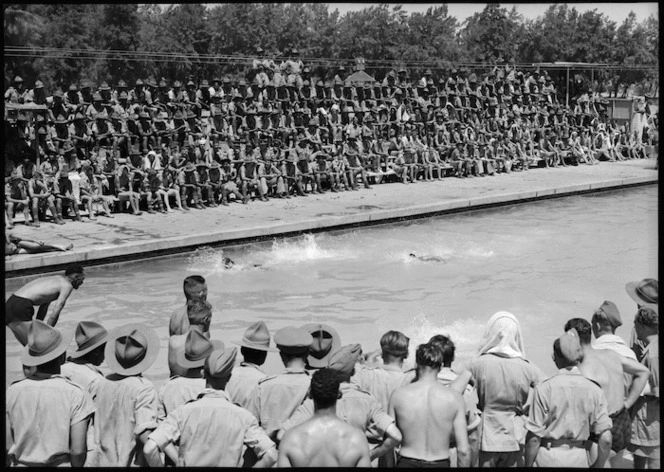 Race in progress at 5th NZ Infantry Brigade swimming sports at Maadi Baths, Egypt - Photograph taken by George Kaye