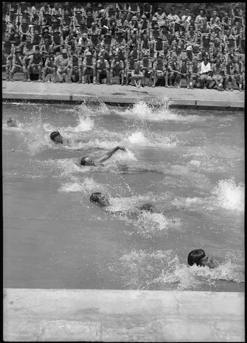 Backstroke race in NZ Artillery versus South African Artillery sports at Maadi Baths, Egypt - Photograph taken by George Kaye