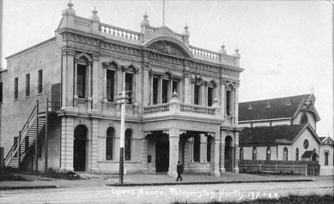 Opera House, Palmerston North, with St Andrew's Church on the right
