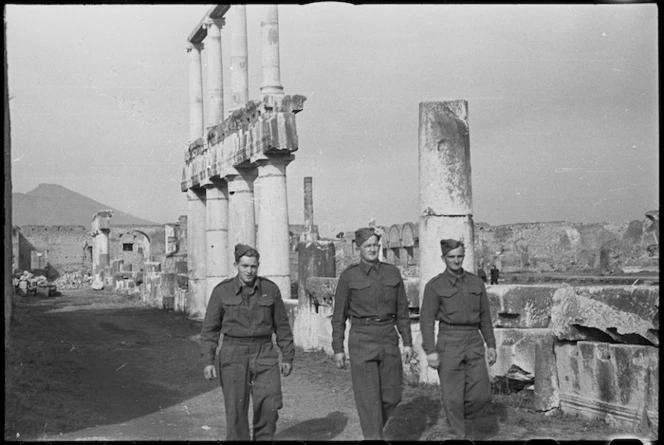 New Zealand soldiers sightseeing in Pompei, Italy, World War II - Photograph taken by George Kaye