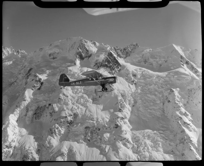 Mount Cook Air Services Auster ZK-BLZ Ski Plane with Mount Tasman beyond, Mount Cook National Park, Canterbury Region