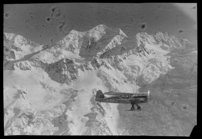 Mount Cook Air Services Auster ZK-BLZ Ski Plane with Mount Tasman beyond, Mount Cook National Park, Canterbury Region