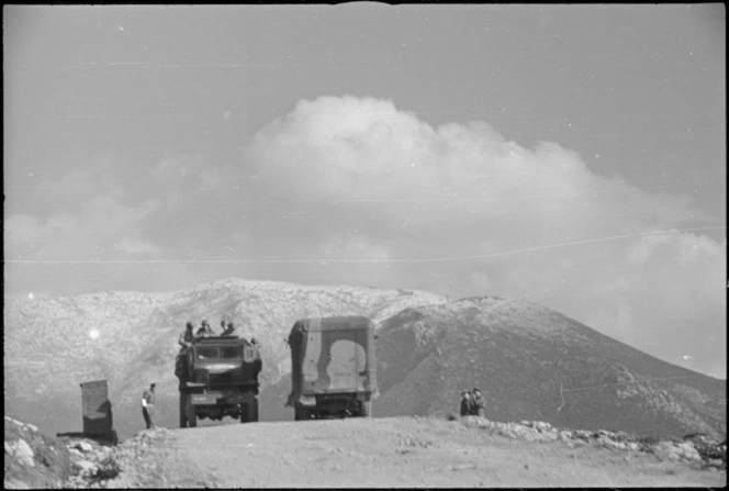 New Zealand transport on the move in NZ Sector of 5th Army Front in southern Italy, World War II - Photograph taken by George Kaye