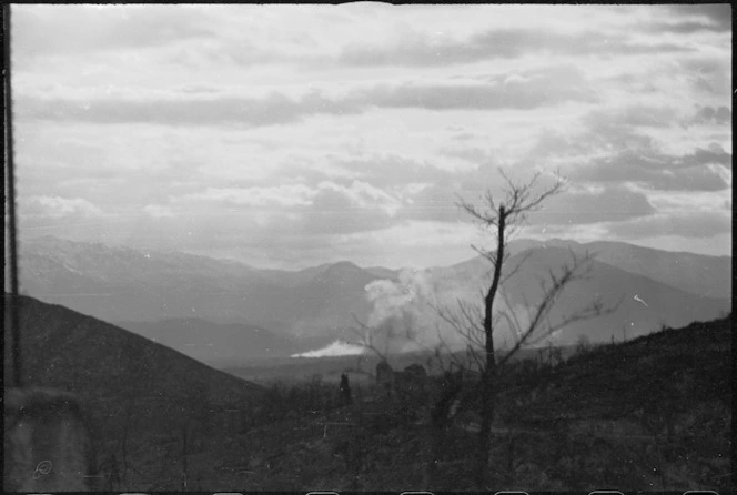 Shellbursts on the Cassino battlefront, Italy, World War II - Photograph taken by George Kaye