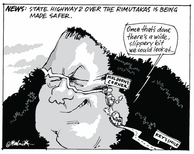 Smith, Ashley W, 1948- :News - State Highway 2 over the Rimutakas is being made safer. "Once that's done there's a wide, slippery bit we could look at..." 16 May 2012