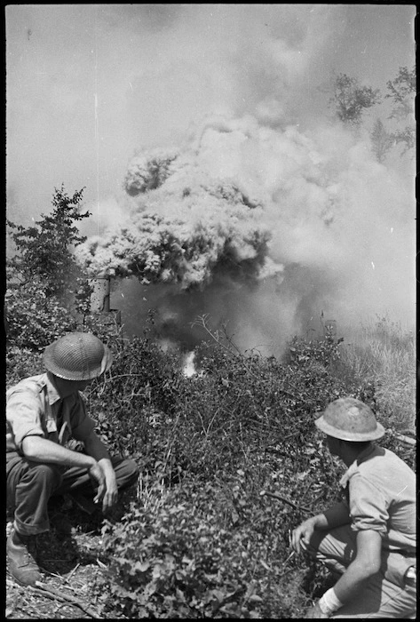 Smoke screens being laid in Cassino as Allied attack proceeds, Italy, World War II - Photograph taken by George Kaye