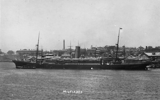 Port broadside view of the ship Miltiades