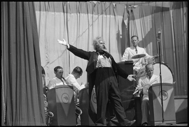 Terry Vaughan as Leopold Popoffsky conducts the Hungarian Rhapsody No 2 in Kiwi Concert Party performance, Italy - Photograph taken by George Kaye