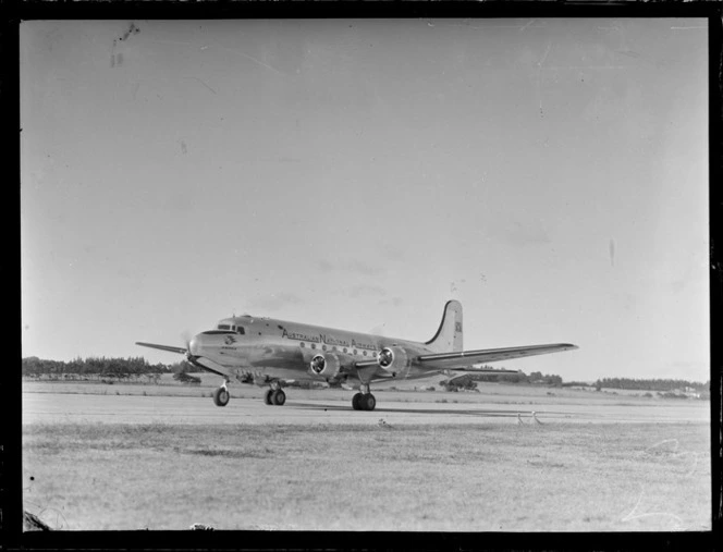 Passenger aircraft Douglas DC-4 Skymaster Amana, VH-ANA, operated by ANA (Australian National Airways), at RNZAF Station, Whenuapai, Auckland