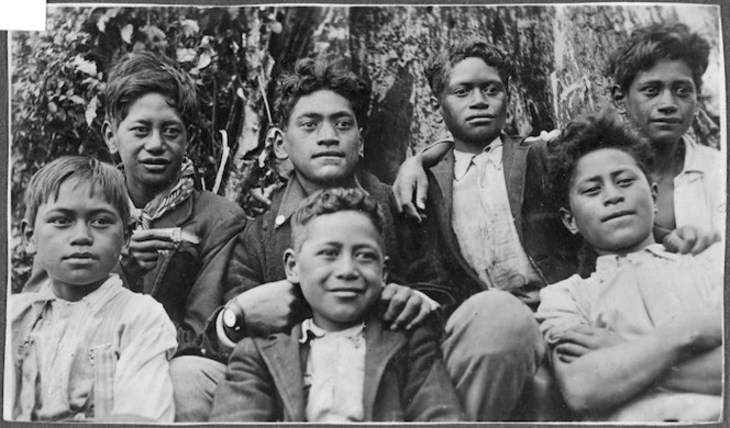 Maori boys who attended Reverend J G Laughton's school at Maungapohatu