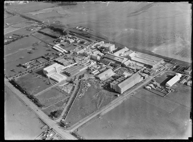 View of Kempthorne Prossers Hellaby's Municipal Abattoirs Westfield Chemical Works Factory, Auckland