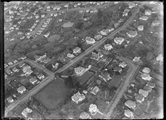 View of Arney Road with residential properties, gardens and lawns, Remuera, Auckland City