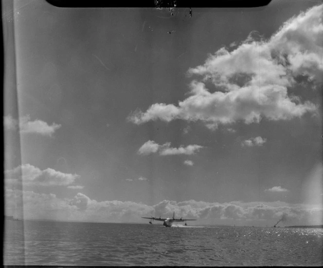 TEAL Short Tasman Flying Boat ZK-AMD Clipper 'Australia', taking off, Auckland