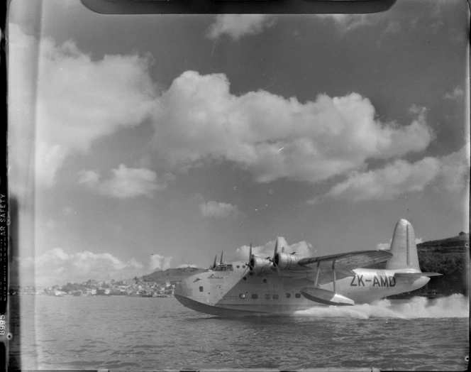 TEAL Short Tasman Flying Boat ZK-AMD Clipper 'Australia', leaving Auckland