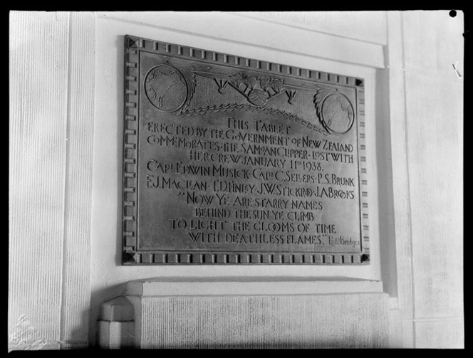 Memorial tablet in main hall, Musick Point Air Radio Station, Howick, Auckland