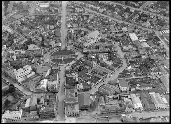 View of the Octagon with surrounding streets, Dunedin City, Otago