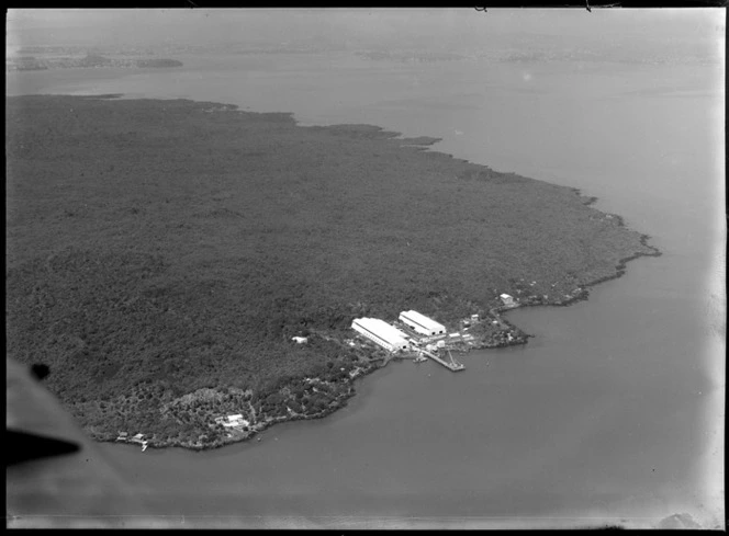 Islington Bay, Rangitoto Island, featuring industrial buildings