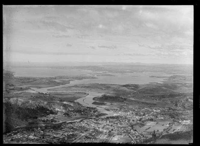 View of Whangarei township looking to Whangarei Harbour beyond, Northland Region