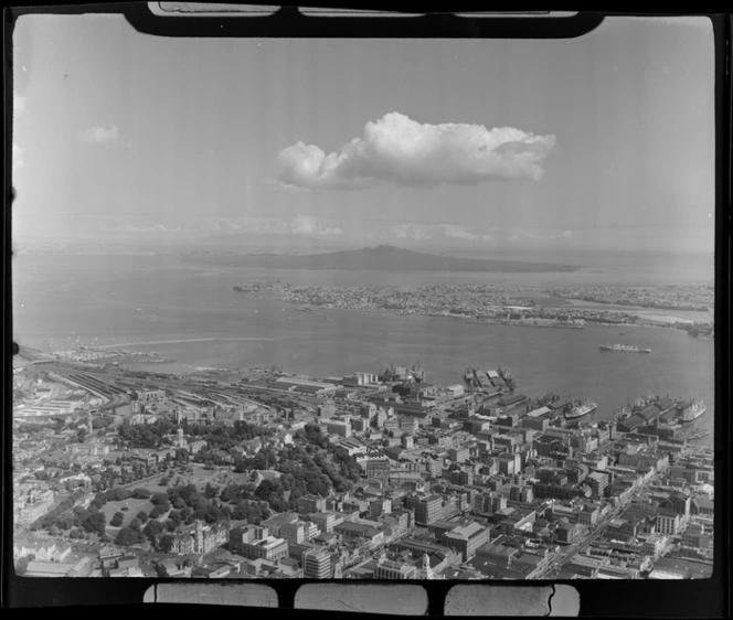 Auckland CBD and waterfront area, looking to Devonport and the Waitemata Harbour entrance, Auckland City